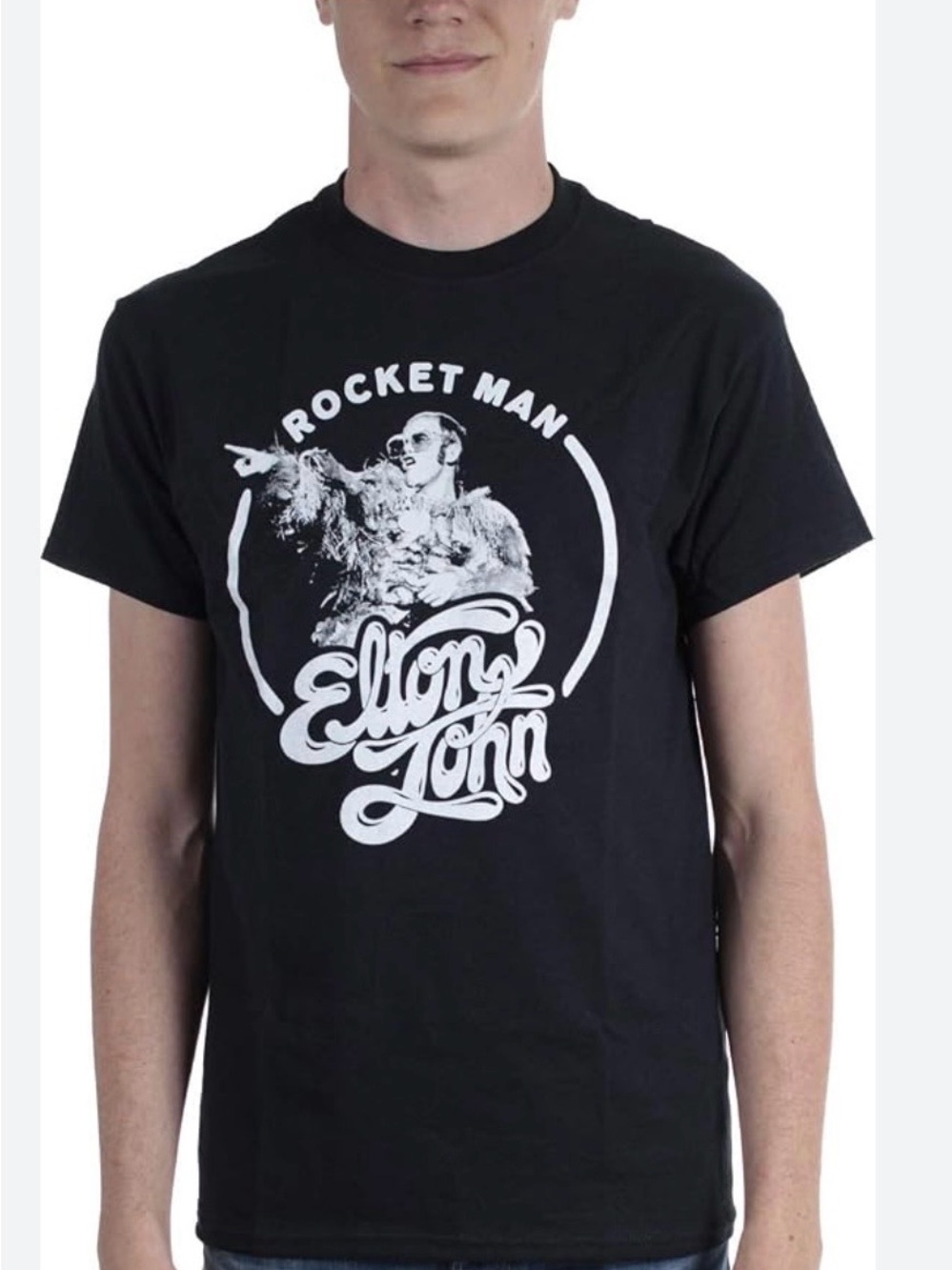 Vintage Port & Company Elton John Rocket Man Black T Shirt Large Graphic Print